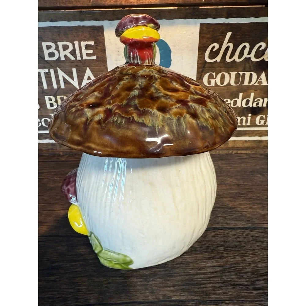 Vintage Ceramic Mushroom Canister 9 1/2 height, with lid Heavy